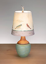 Bird Friends Ceramic and Maple Table Lamp by Janna Ugone (Mixed-Media Table Lamp)
