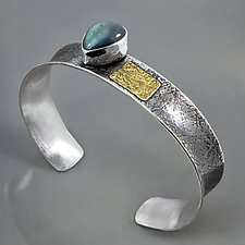 Flair Cuff with Labradorite by Patricia McCleery (Gold, Silver & Stone Bracelet)