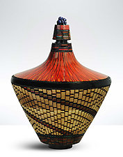 Fire Mountain Vessel with Azurite Gemstone Accent by Keoni Carlson (Wood Sculpture)