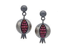 Pomegranate Dangle Earrings by Boline Strand (Silver & Stone Earrings)