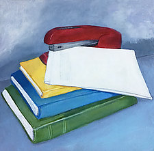 Red Stapler with Books by B. St. Marie Nelson (Oil Painting)