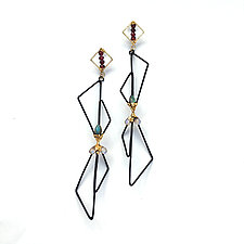 Black & Gold 3D Geo Earrings by Hsiang-Ting  Yen (Gold, Silver & Stone Earrings)