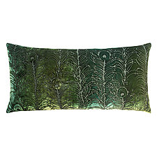 Peacock Feather Velvet Long Lumbar Pillow by Kevin O'Brien (Silk Velvet Pillow)
