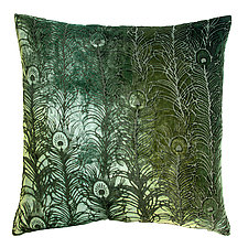 Medium Peacock Feather Velvet Pillow by Kevin O'Brien (Silk Velvet Pillow)