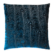 Small Peacock Feather Velvet Pillow by Kevin O'Brien (Silk Velvet Pillow)