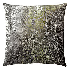 Large Peacock Feather Velvet Pillow by Kevin O'Brien (Silk Velvet Pillow)