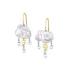 Petite Storm Cloud Earrings by Rachel Quinn (Gold & Pearl Earrings)