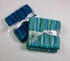 Pair of Handwoven Ocean Blues Tea Towels by Mindy McCain (Cotton Tea Towel)