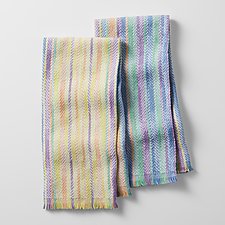 Pair of Handwoven Sherbet Pastels Tea Towels by Mindy McCain (Cotton Tea Towel)