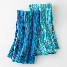Pair of Handwoven Ocean Blues Tea Towels by Mindy McCain (Cotton Tea Towel)