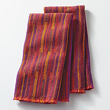 Pair of Handwoven Fiesta Reds Tea Towels by Mindy McCain (Cotton Tea Towel)