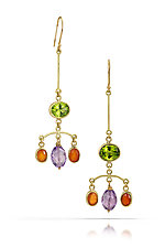 Chandelier Earrings in Peridot, Carnelian, and Amethyst by Lori Kaplan (Gold & Stone Earrings)