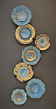 Blue and Gold Lotus by Debra Steidel (Ceramic Wall Sculpture)