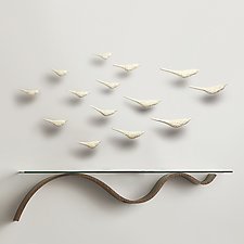 Glossy White Peace Birds by Jenifer Thoem (Ceramic Wall Sculpture)