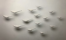 Glossy White Peace Birds by Jenifer Thoem (Ceramic Wall Sculpture)