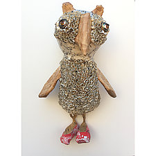 Owl in Red Shoes by Tiffany Ownbey (Mixed-Media Wall Sculpture)