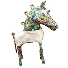 Comic Head Zippered Horse by Tiffany Ownbey (Mixed-Media Sculpture)