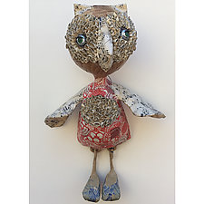 Owl in Blue Shoes by Tiffany Ownbey (Mixed-Media Wall Sculpture)