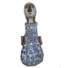 Button Dress with Hands by Tiffany Ownbey (Mixed-Media Wall Sculpture)