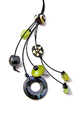 Dancing Jade Necklace III by Phyllis Clark (Leather, Stone, & Bead Necklace)