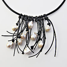Baroque Pearl Fringe Necklace by Phyllis Clark (Leather & Pearl Necklace)