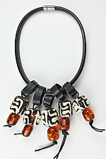 Batik Amber Necklace by Phyllis Clark (Leather & Bead Necklace)