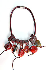 Stitched Leather Statement Necklace by Phyllis Clark (Mixed Media Necklace)