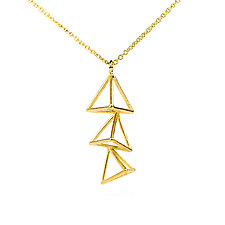 Small Vertical Triple Triangle Necklace by Zhenwei Chu (Gold & Silver Necklace)