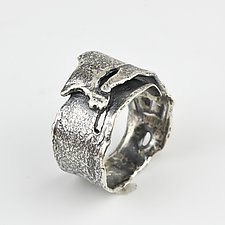 Cherry Tree Bark Adjustable Wrap Ring by April Ottey (Silver Ring)