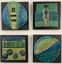 Quilted Whimsies - Blues and Greens by Vicki Grant (Ceramic Wall Sculpture)