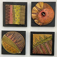 Quilted Whimsies - Peach, Green, and Gold by Vicki Grant (Ceramic Wall Sculpture)