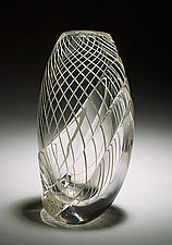 Twisted White Cane Vase by Mike Wallace (Art Glass Vase)