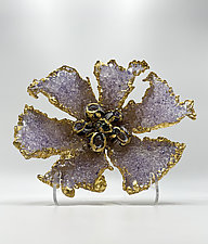 Lavender Flower Bowl with Gold Leaf Accents by Anchor Bend Glassworks (Art Glass Sculpture)