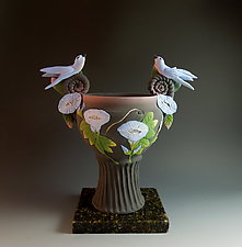 Bluebirds for Happiness Vessel by Nancy Y. Adams (Ceramic Vessel)