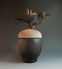 Raven Acorn Urn by Nancy Y. Adams (Ceramic Box)