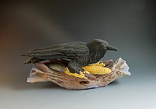 Crow Corn Sculpture by Nancy Y. Adams (Ceramic Sculpture)