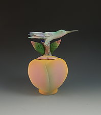 Hummingbird Peach Box II by Nancy Y. Adams (Ceramic Sculpture)