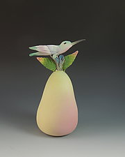 Hummingbird on Pear by Nancy Y. Adams (Ceramic Sculpture)