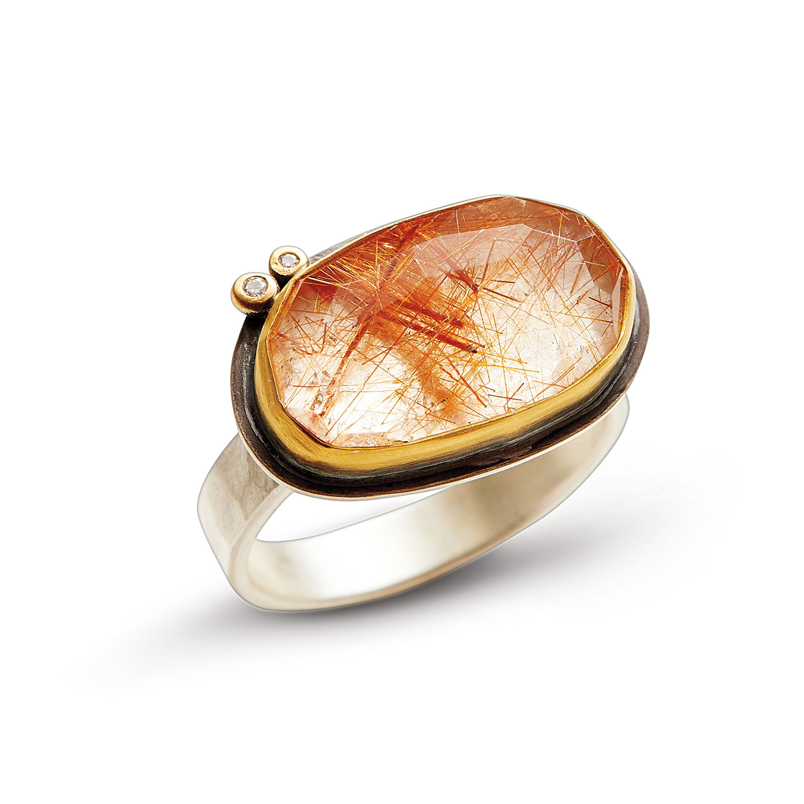 Rutilated Quartz Ring with Diamonds by Ananda Khalsa (Gold, Silver & Stone  Ring) | Artful Home