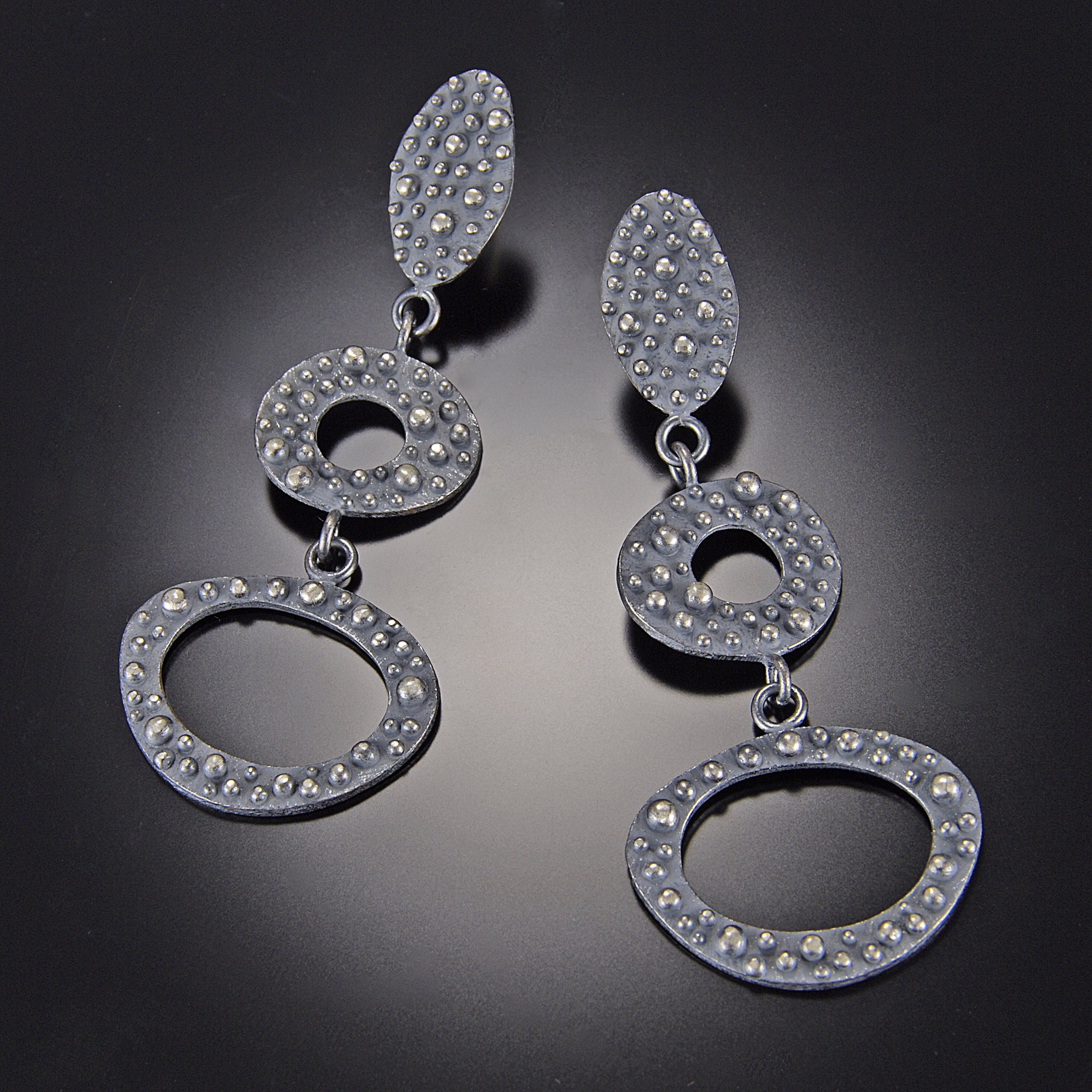 Bumpy Long Three-Tier Earrings by Dahlia Kanner (Silver Earrings