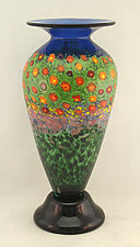 Tall Blue Interior Classic Poppy Vase by Ken Hanson and Ingrid Hanson (Art Glass Vase)