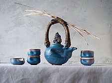 Volcanic Glaze Woven Reed Six Piece Handmade Ceramic Tea Ceremony Set by Natalya Sevastyanova (Ceramic Teapot)