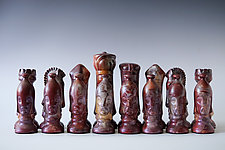 Saggar Fired Handmade Raku Chess Set by Natalya Sevastyanova (Ceramic Sculpture)