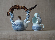 Three Piece Handmade Ceramic Tea Ceremony Set with Wooden Handle by Natalya Sevastyanova (Ceramic Teapot)