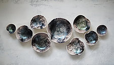 9 Handmade Horsehair Raku Bowls Wall Hanging by Natalya Sevastyanova (Ceramic Wall Sculpture)