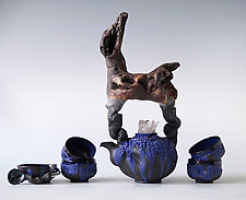 Cobalt Crackle Glaze Seven Piece Handmade Ceramic Tea Ceremony Set by Natalya Sevastyanova (Ceramic Teapot)
