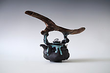 Drippy Glaze Wooden Handle Handmade Ceramic Teapot by Natalya Sevastyanova (Ceramic Teapot)