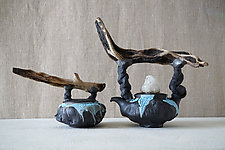 Two Piece Handmade Ceramic Teapot Set in Blue Crackle Glaze by Natalya Sevastyanova (Ceramic Teapot)