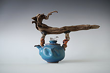 Handmade Teapot with Turquoise Glaze and Quartz Crystal by Natalya Sevastyanova (Ceramic Teapot)