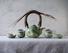 Woven Reed Seven Piece Handmade Ceramic Tea Ceremony Set by Natalya Sevastyanova (Ceramic Teapot)